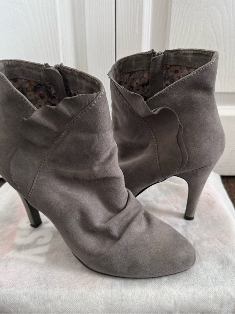 Women's Gray Suede Ankle Booties - Elegant Stiletto Heel